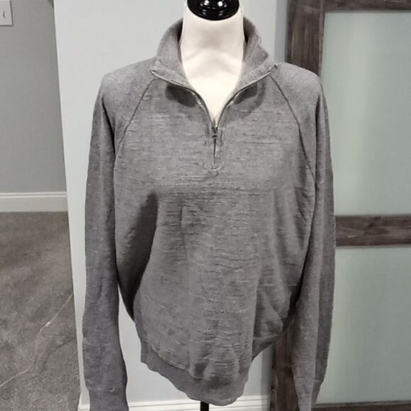 JCrew rugged cotton sweater heather gray 1/2 zip mock turtleneck neck size L NWT - Picture 1 of 2